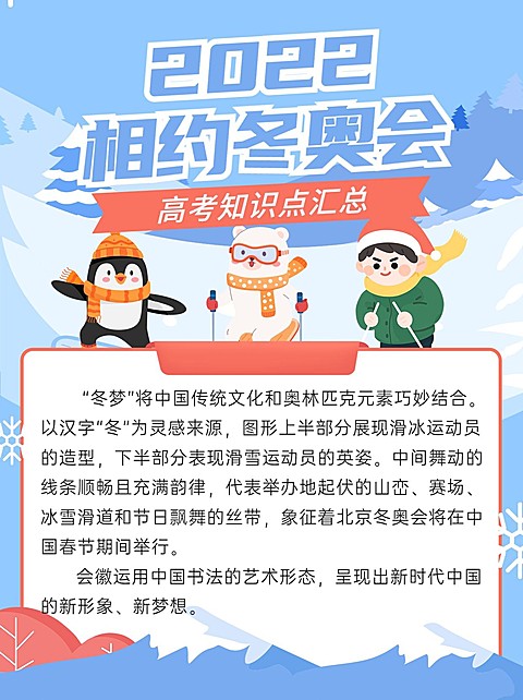 卡通手绘风高考冬奥会知识合集小红书配图