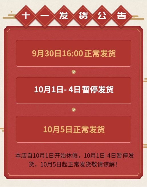 国庆节发货通知中国风电商店铺公告海报banner预览效果