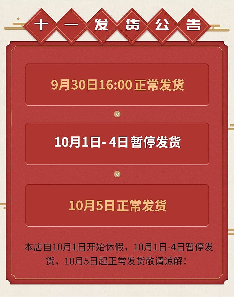 国庆节发货通知中国风电商店铺公告海报banner