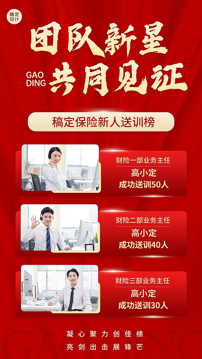 金融保险新人送训排行榜喜庆手机海报