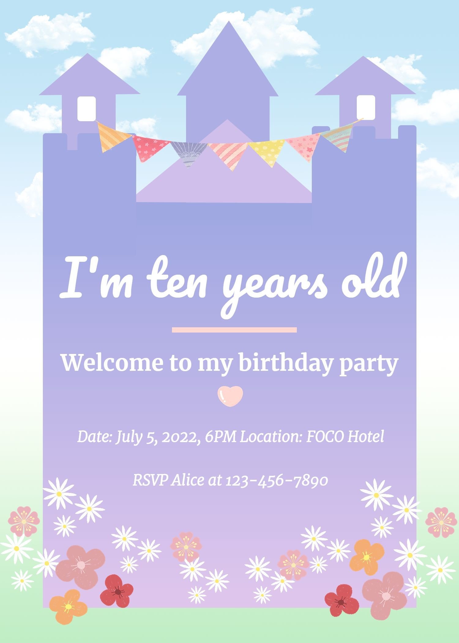 点击进入编辑 Literary Hand Painted Castle Birthday Invitation letter预览效果