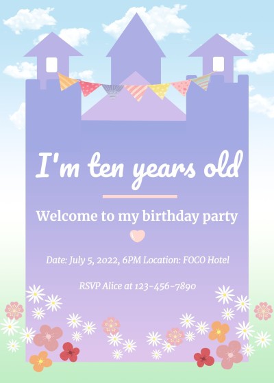 Literary Hand Painted Castle Birthday Invitation letter