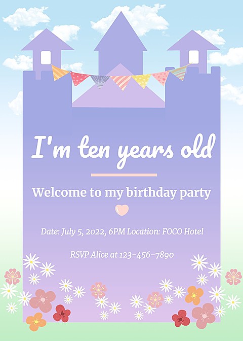 Literary Hand Painted Castle Birthday Invitation letter
