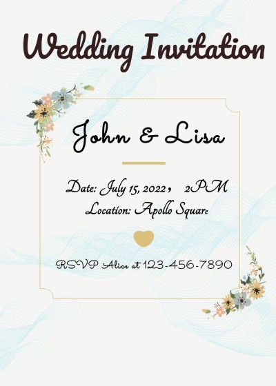 Literary Hand Painted Style Geometry Frame Wedding invitation letter
