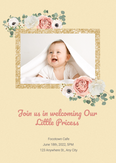 Gold Frame Baby shower invitation letter