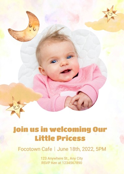 Cute Style Cartoon Moon Element Baby shower Invitation Letter