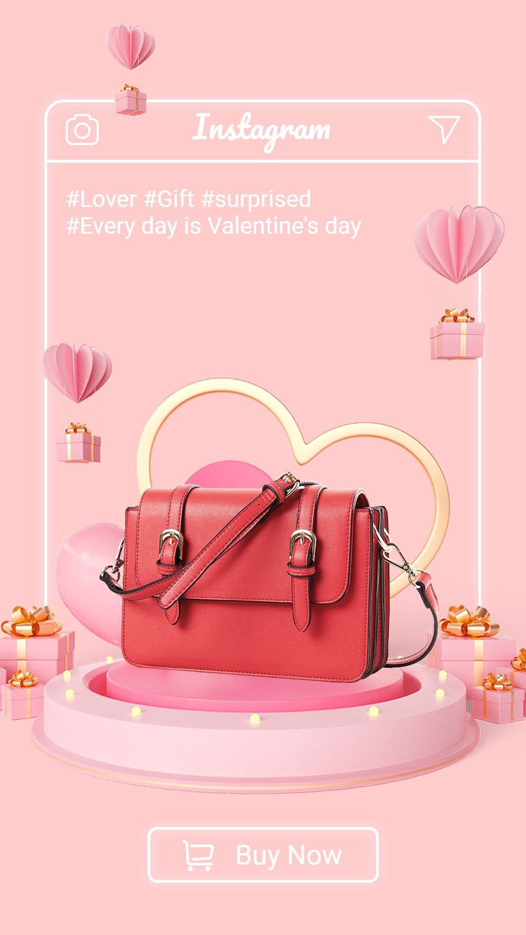 Pink Women's Handbag Fashion Instagram Interface Simulation Product Mockup Valentine's Day Promotion Ecommerce Story预览效果