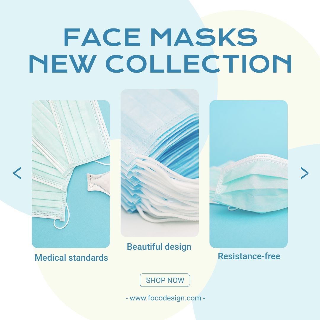 Blue Color Block Home Medical Face Mask Promo Ecommerce Product Image预览效果