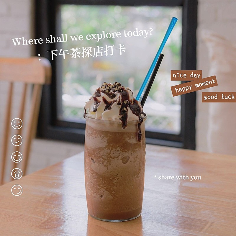 词卡晒下午茶探店打卡简约风plog模板