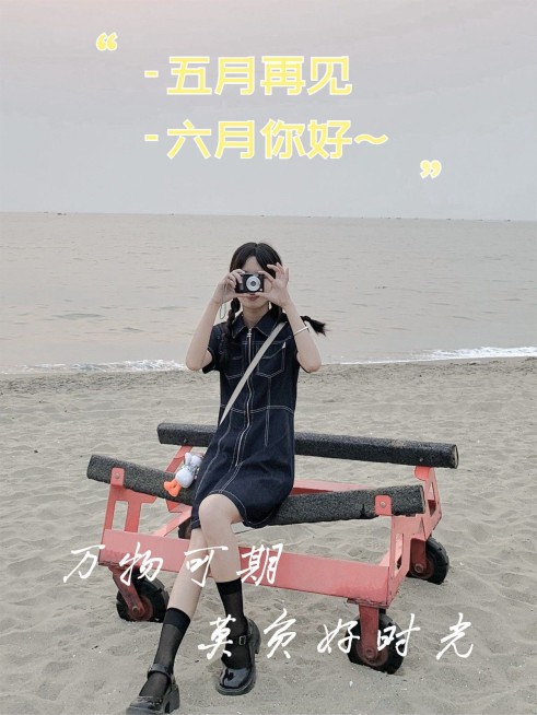 月初问候少女户外自拍简约风plog模板预览效果