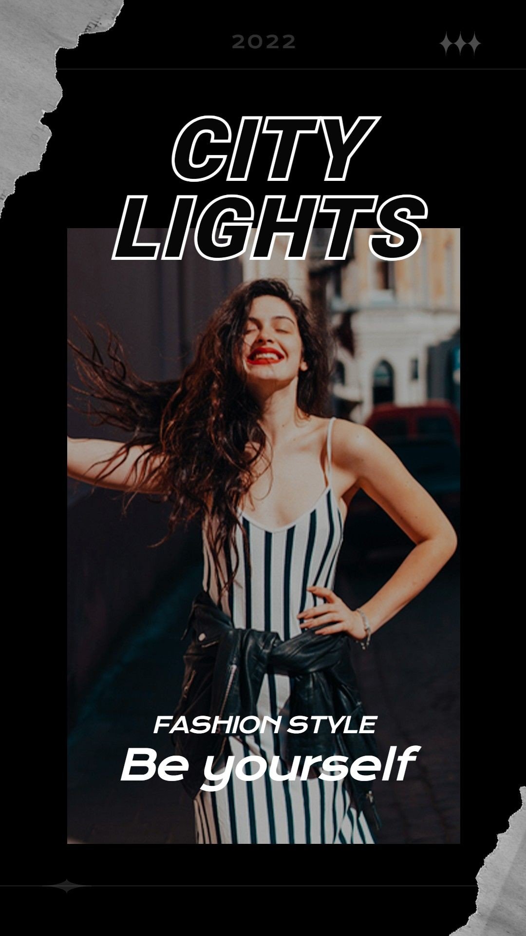 Magazine cover style Cool Woman City Lights Text Quotes Instagram story