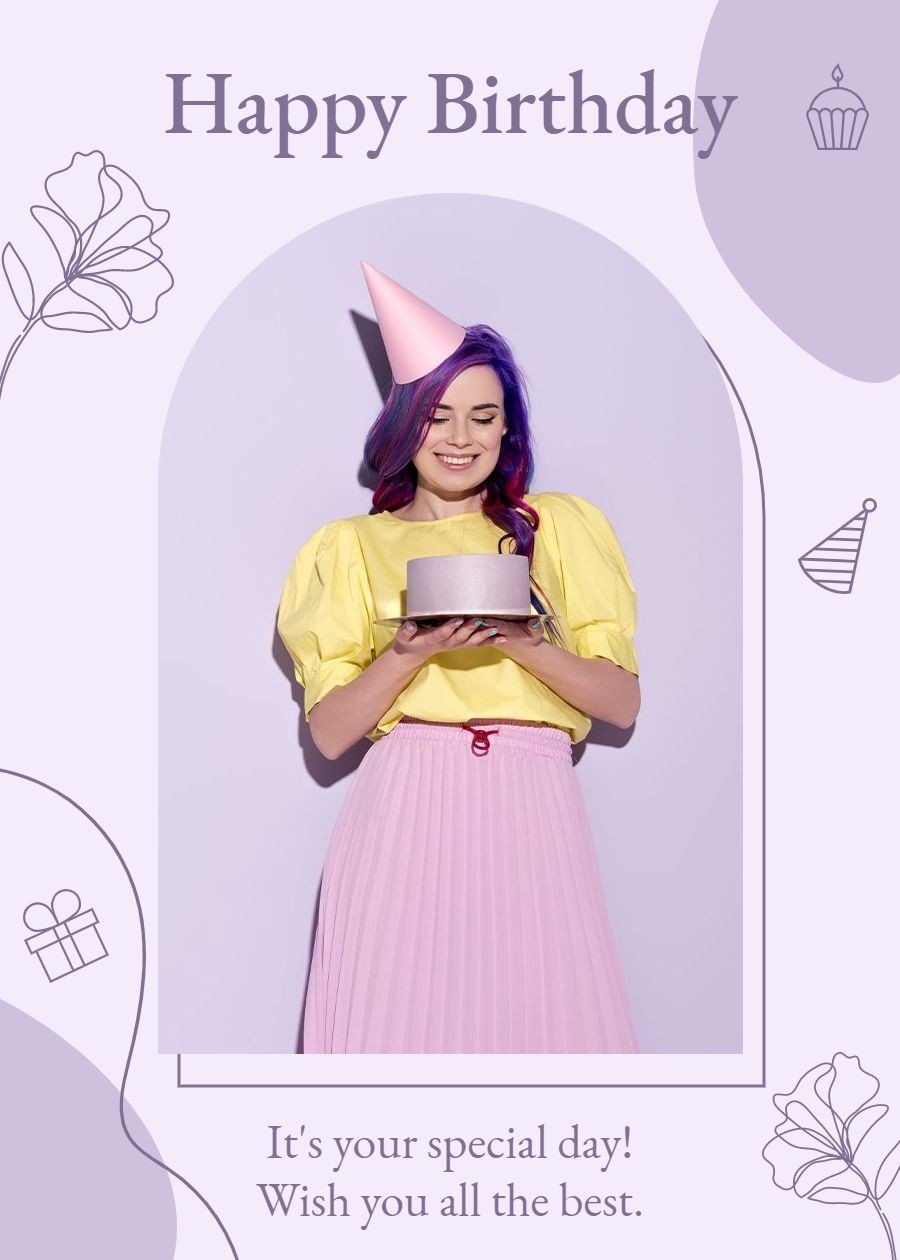 Simple Literary Style Purple Color Block Element Birthday Greeting card
