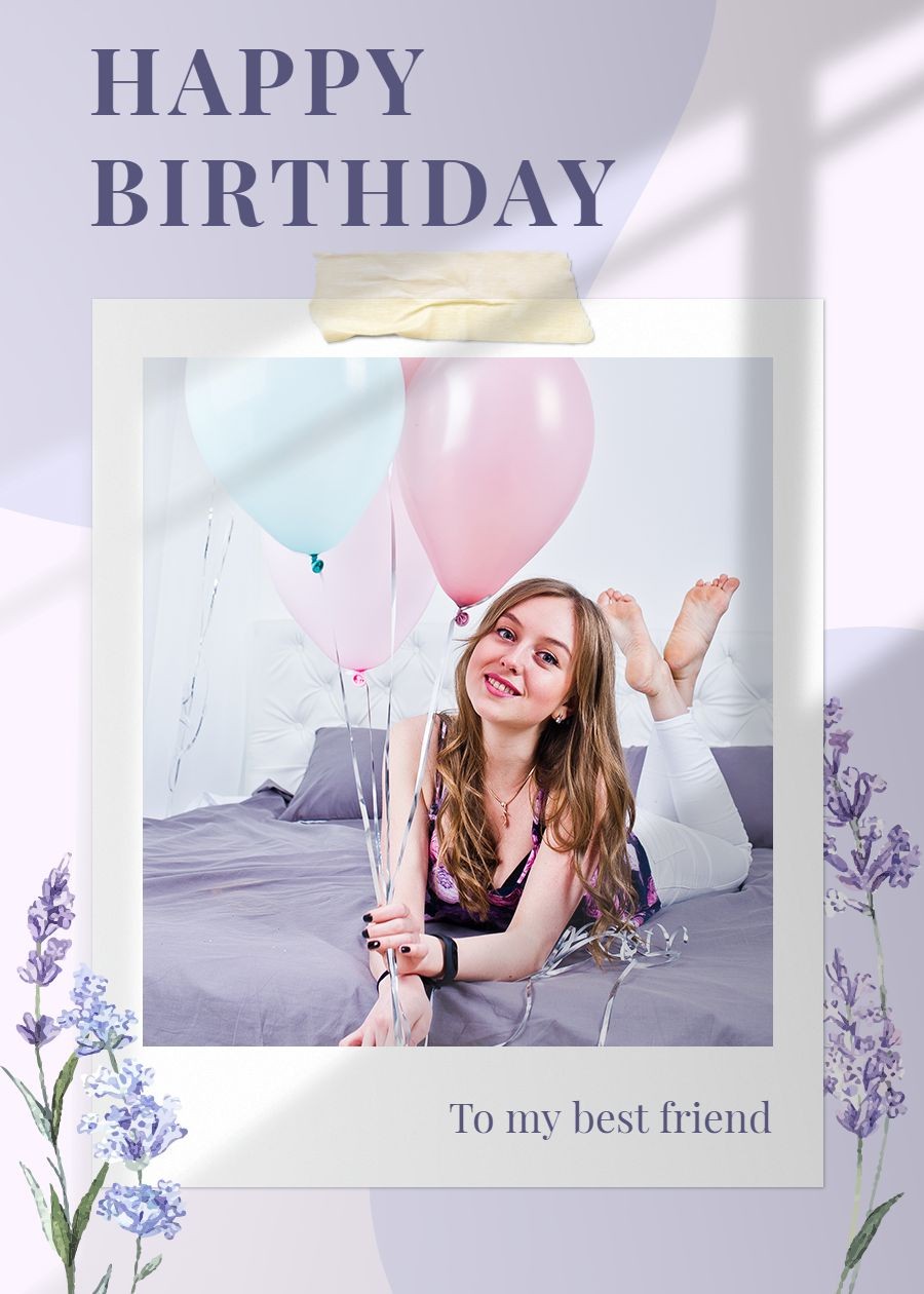 Simple Literary Style Purple Plants Element Birthday Greeting card