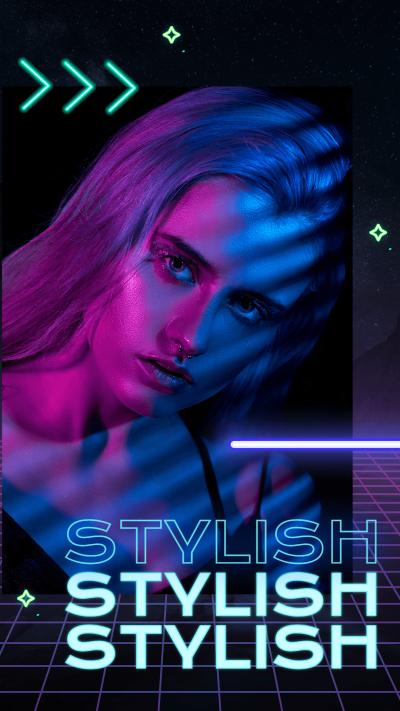 Neon Style Lights Text Woman Show Instagram Story