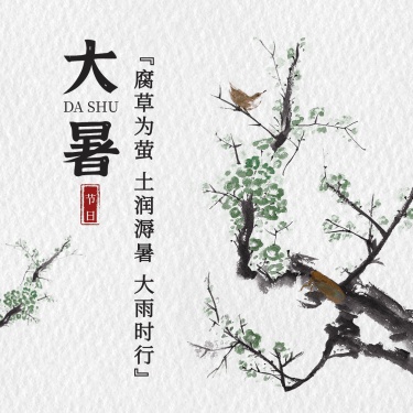 大暑节气祝福手绘中国风方形海报