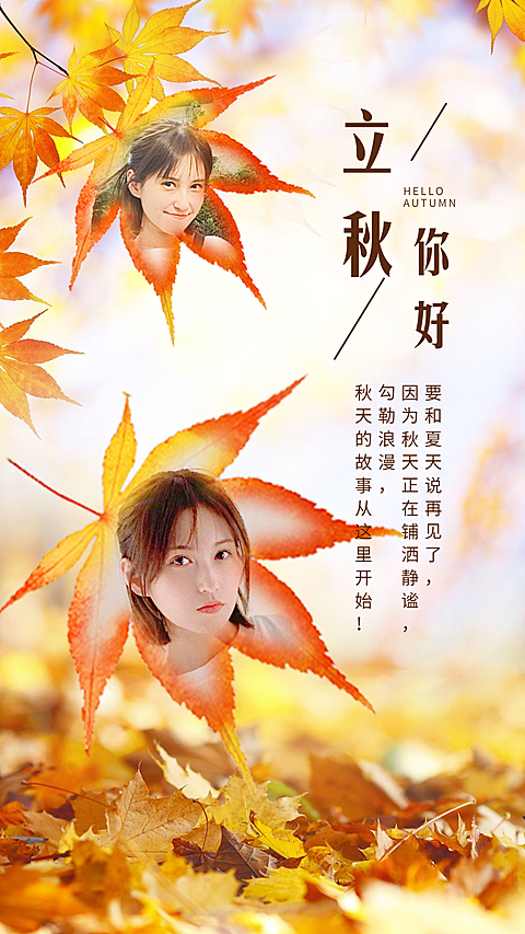 SP立秋节气祝福实景合成枫叶晒照
