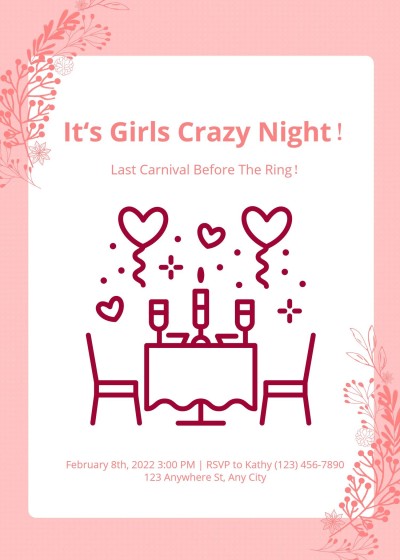 Simple Litrary Hand Painted Leaf  Girl's crazy night Invitation Letter