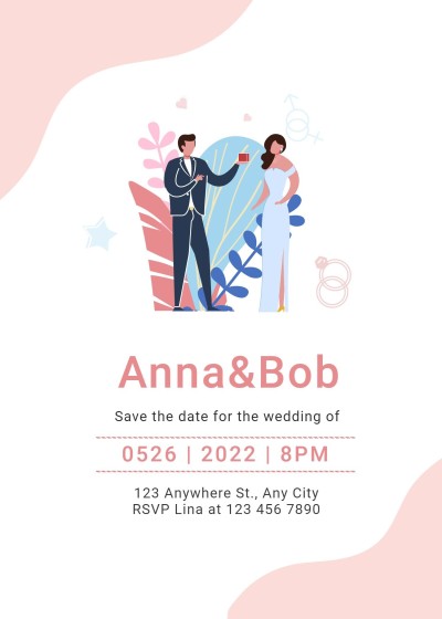 Simple Literary Style Pink Color Block Element Wedding invitation