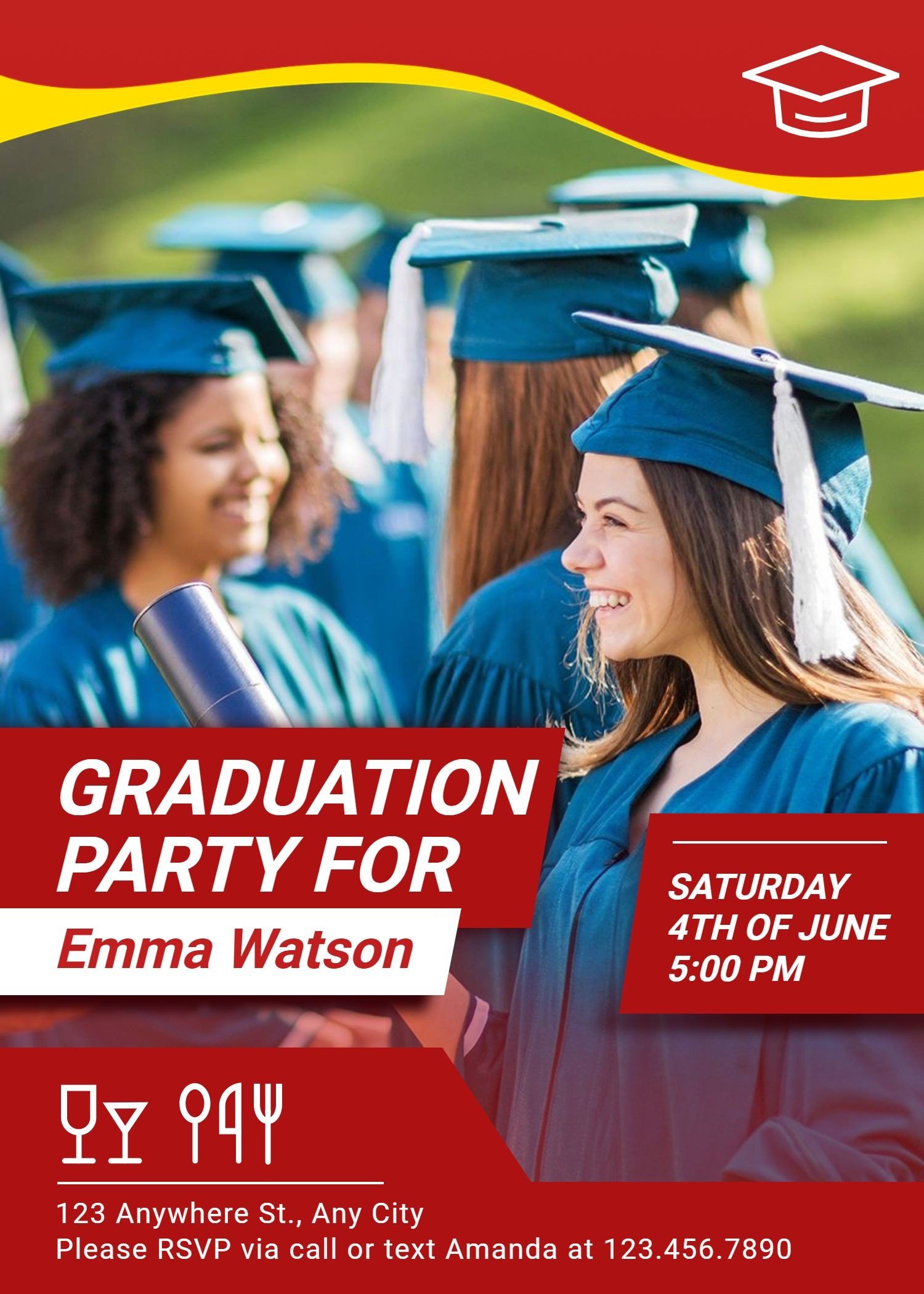 Simple Red Geometry Frame Graduation party invitation letter