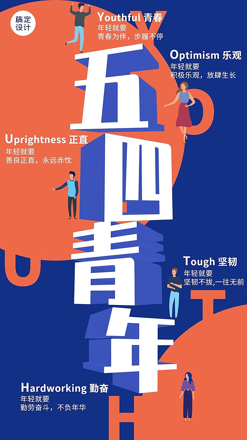 五四青年节节日祝福排版手机海报