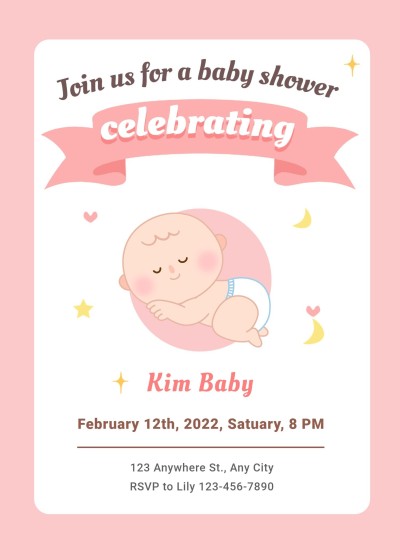 Cute Cartoon Pink Silk Ribbon Frame Baby shower invitation letter
