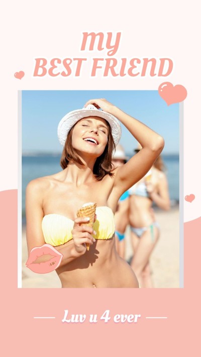 Fresh Seaside Sunlight Girl Illustration Friends Photo Instagram Story