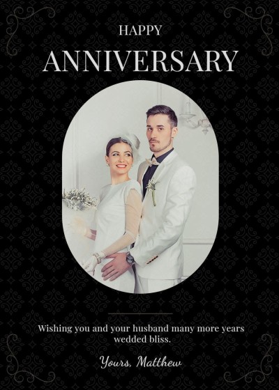 Literary Style Black Pattern Element Wedding anniversary Greeting Card