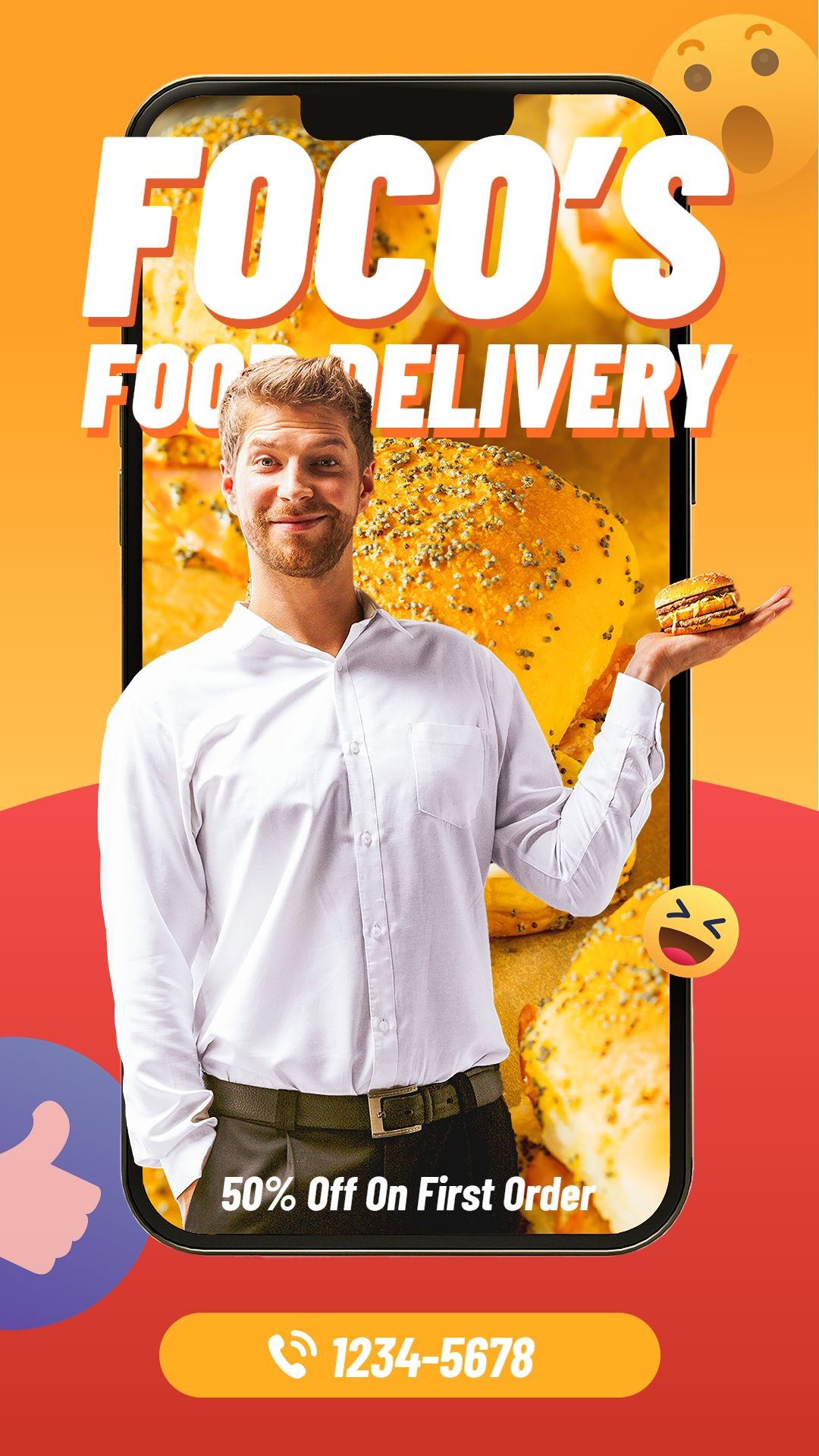 Hamburger Fast Food Delivery Discount Promo Smart Phone Interface Simulation Creative Campaign Marketing Ecommerce Story