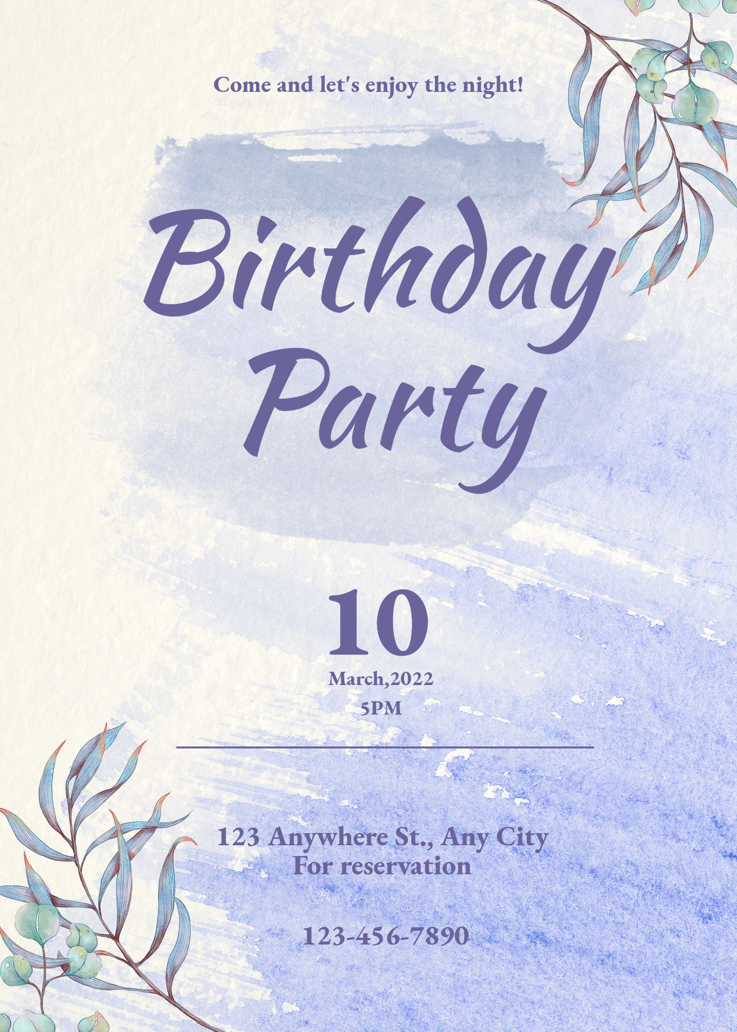 Hand-Painted Leaf Birthday Invitation letter