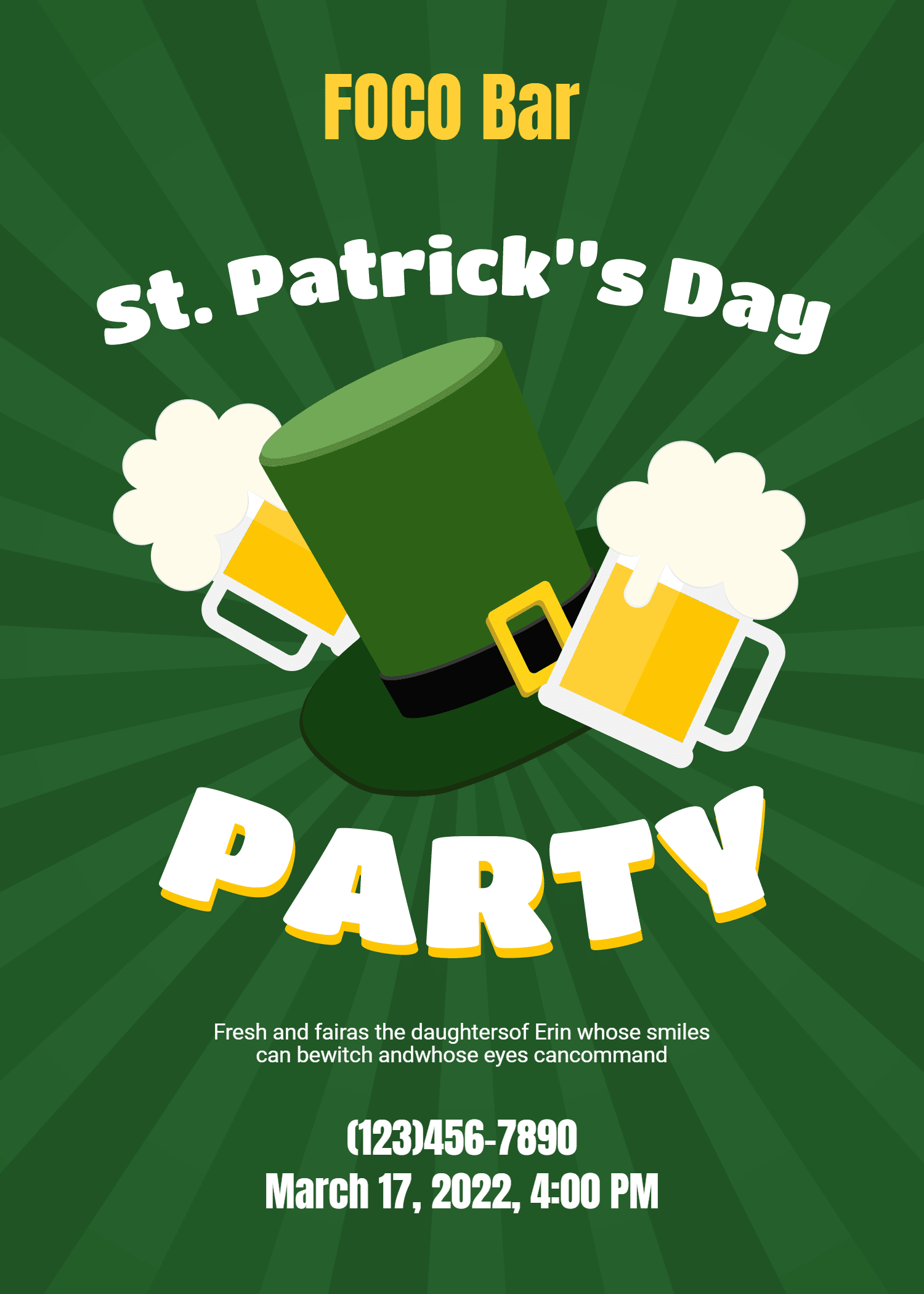 Cartoon Style Saint Patrick's Day Celebrate Party Invitation Letter