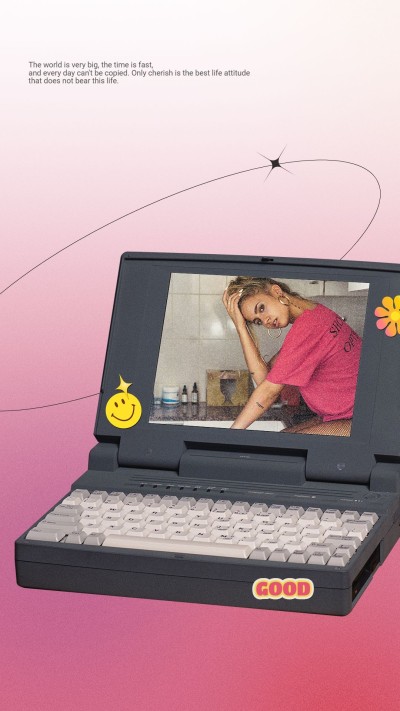 Retro Style Typewriter Element Woman Personal Life Moment Sharing Instagram Story