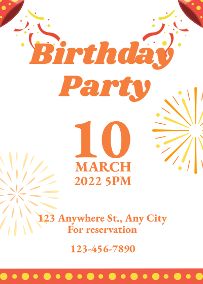 Cartoon Firework Birthday Invitation letter