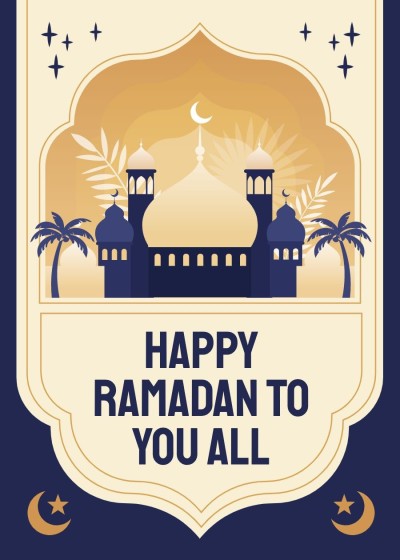 Literary Retro Style Gold Geomertry frame Ramadan blessings Greeting card