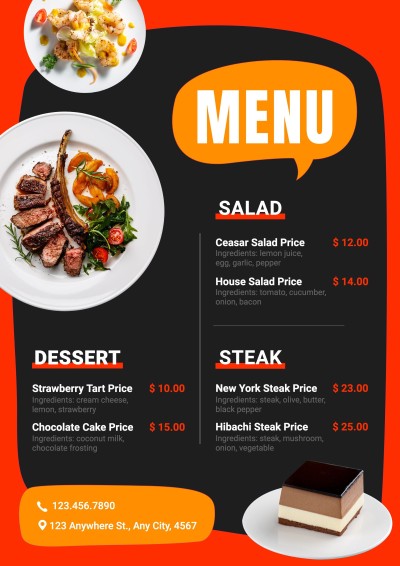 Simple Orange Dialog Box Pattern Restaurant Food Menu