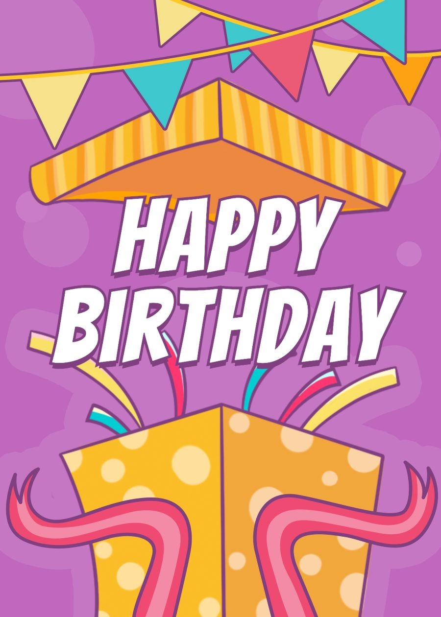 Simple Cartoon Gift Box Frame Birthday card