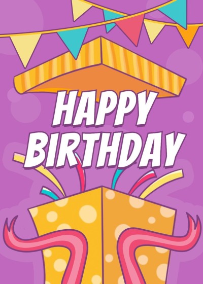 Simple Cartoon Gift Box Frame Birthday card