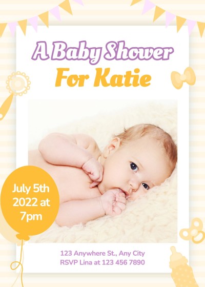 Simple Literary Style Cartoon Ballon Element Baby shower invitation