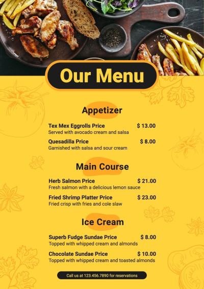 Simple Hand Painted Fruits Pattern Restaurant Food Menu