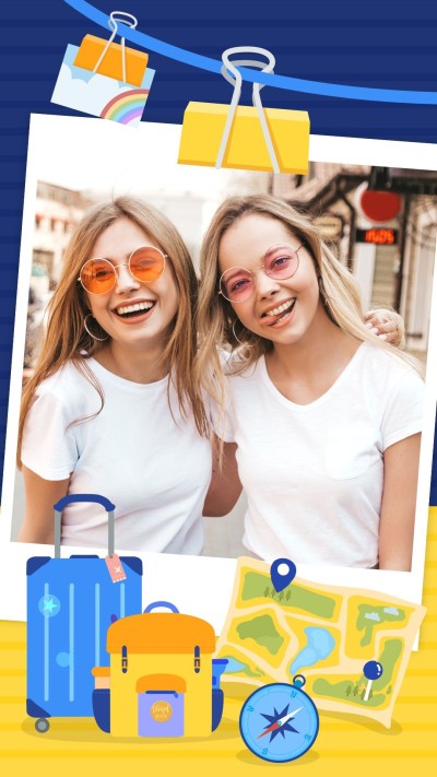 Cartoon Polaroid Style Travel Icons Girls Instagram Story