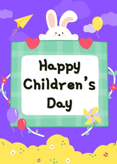 Cute Cartoon Rabbit Element Children's day Card