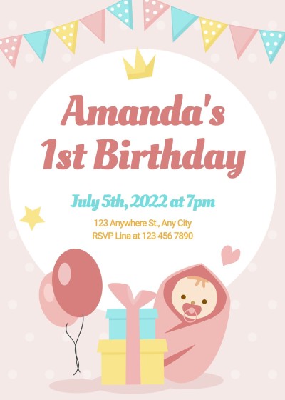 Simple Literay Cartoon Ballon Element Baby shower invitation