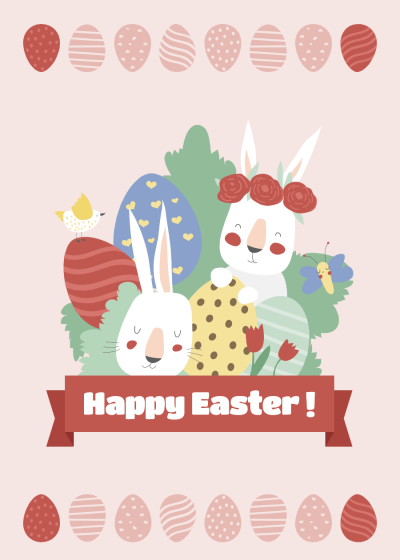 Cute Style Red Silk Ribbon Element Easter holiday Greeting card