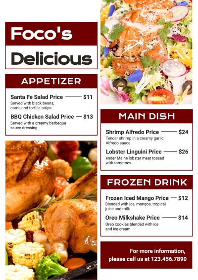 Simple Red Rectangle Frame Restaurant Food Menu