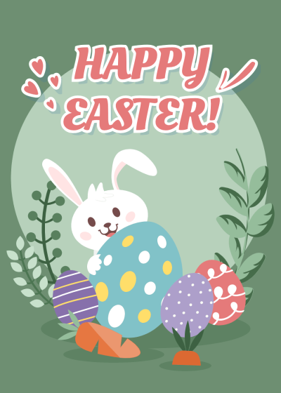 Cute Style Cartoon Green Plants Element Easter holiday Greeting card