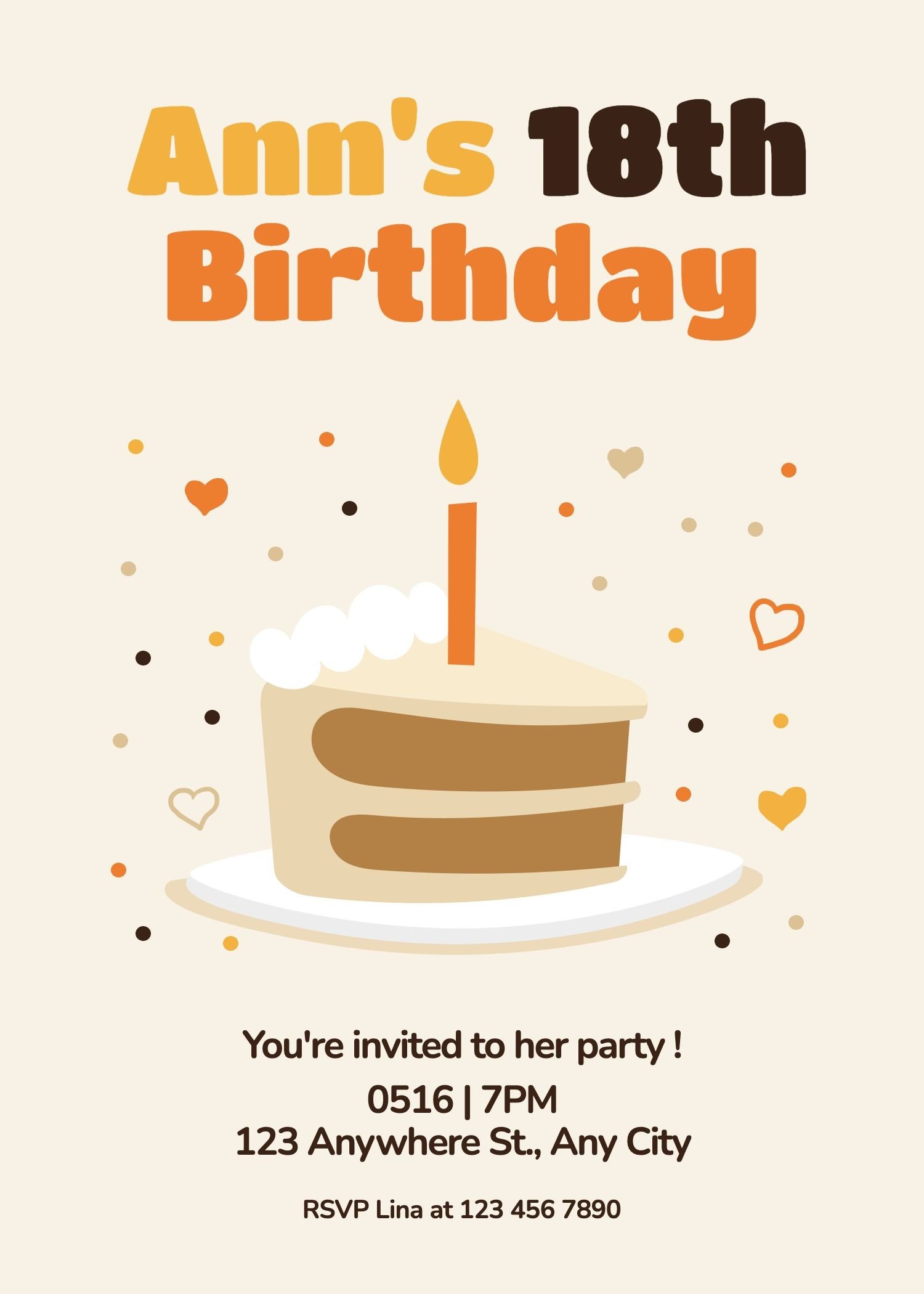 Literary Style Cartoon Dot Element Cake Birthday party invitation