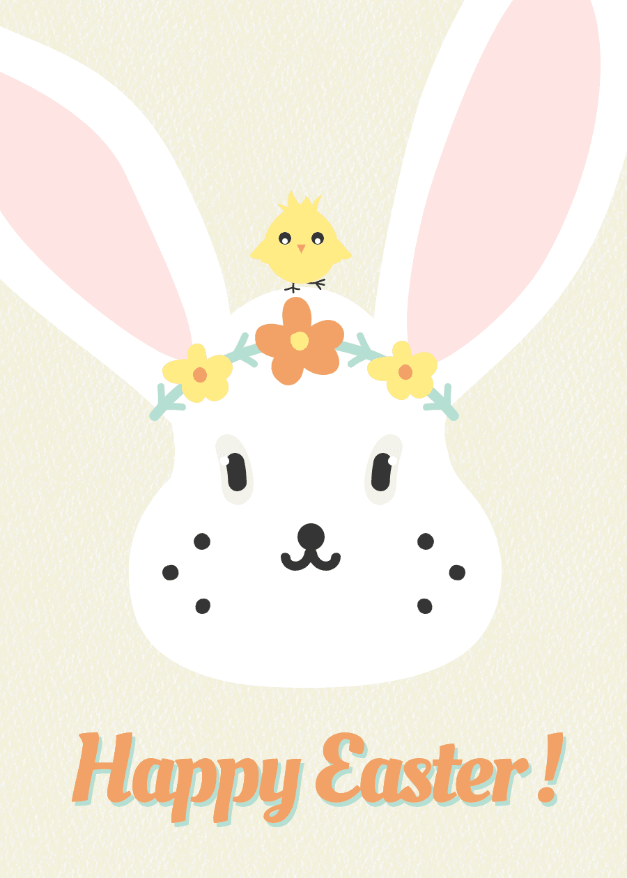 Cute Cartoon Rabbit Flower Element Easter holiday Greeting card
