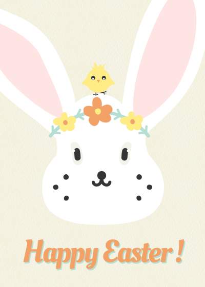 Cute Cartoon Rabbit Flower Element Easter holiday Greeting card