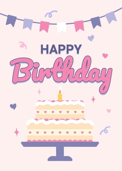 Fresh Hand Painted Coloried Ribbon Cake Birthday card