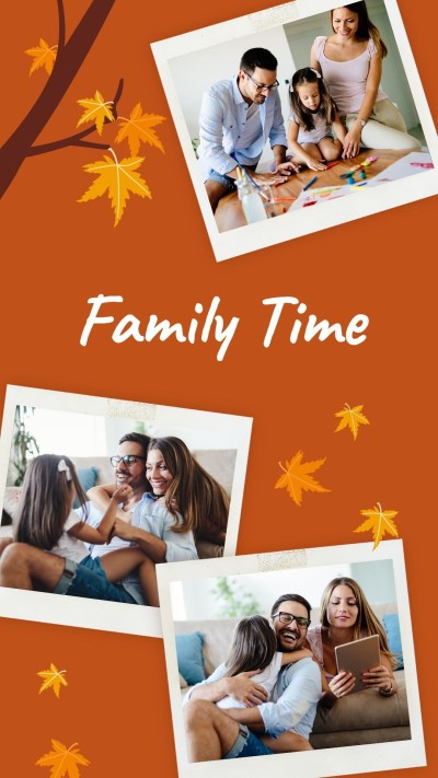 Simple Polaroid style Hand Painted Leaves Decorate Family Moment Record Instagram story