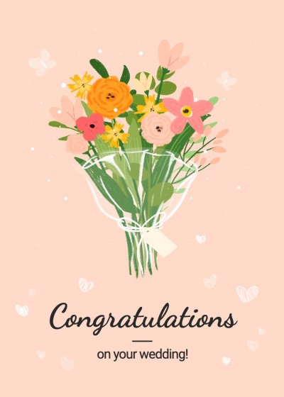 Minimalist Hand Painted Bouquet Greeting Text Wedding Card